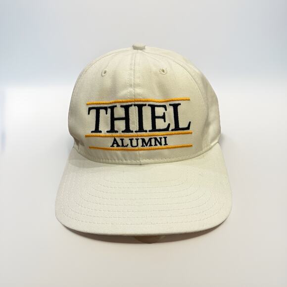 VINTAGE Thiel Alumni Mens White Bar Adjustable SnapBack Hat Baseball Cap USA - Picture 1 of 9